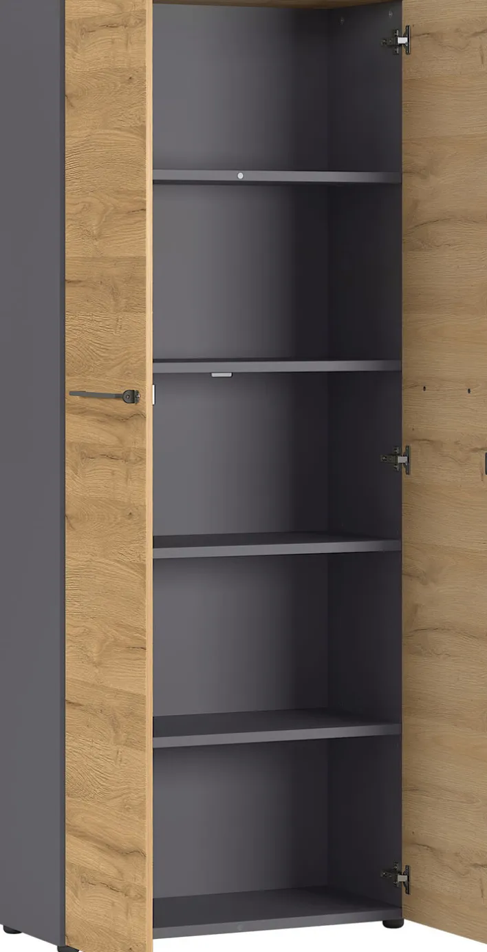 Aktenschrank ISORNO 2-türig 197 cm Graphitgrau/ Eiche