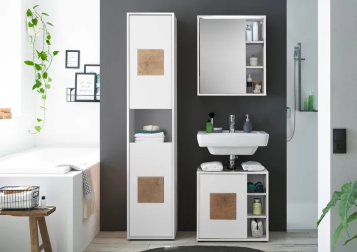 Bad Hochschrank SOLID weiß/ braun