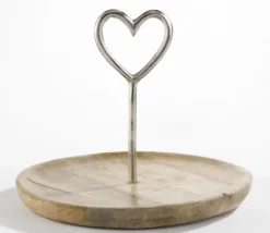 casaNOVA Dekotablett mit Herz 25 cm Holz braun