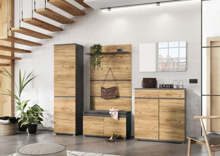 CASAVANTI Garderobenpaneel ALMADA 96 x 147 cm anthrazit /Navara Eiche NB