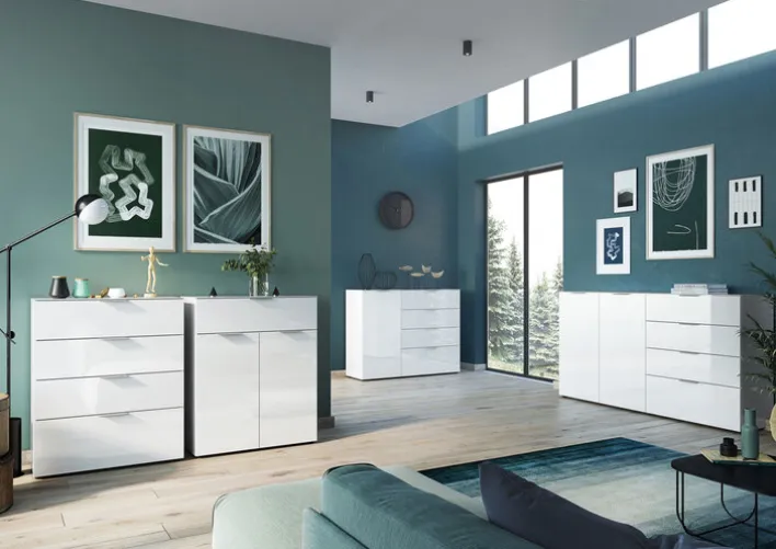 CASAVANTI Kommode OAKLAND 83 x 102 cm Glas Weiß/Weiß