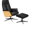 CASAVANTI Ledersessel mit Hocker SOLEDA 2-teilig schwarz /Eiche