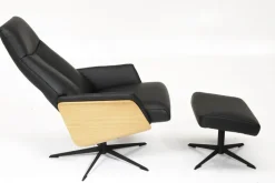 CASAVANTI Ledersessel mit Hocker SOLEDA 2-teilig schwarz /Eiche