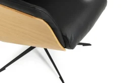 CASAVANTI Ledersessel mit Hocker SOLEDA 2-teilig schwarz /Eiche
