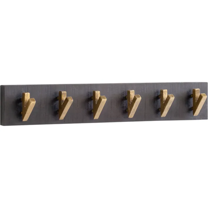 CASAVANTI Wandgarderobe 60 x 10 cm Mango Massiv schwarz lackiert/goldfarbig