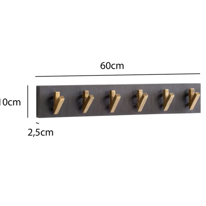 CASAVANTI Wandgarderobe 60 x 10 cm Mango Massiv schwarz lackiert/goldfarbig