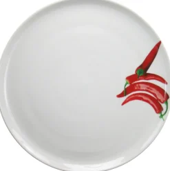 CreaTable Pizzateller KRÄUTER CHILLI 33 cm Porzellan weiß