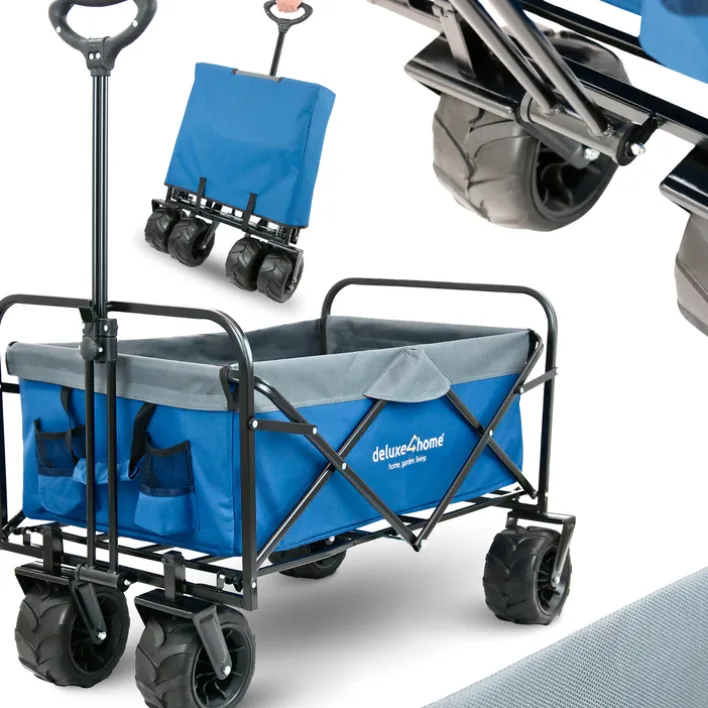 deluxe4home Bollerwagen BENNY 60 x 100 cm blau /grau