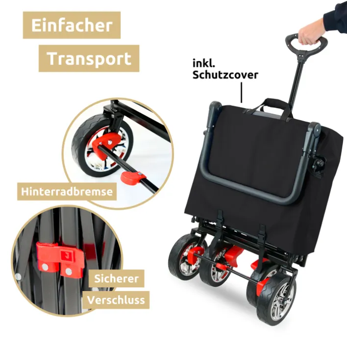 deluxe4home Bollerwagen mit Dach BENJI 56 x 128 cm schwarz /grau