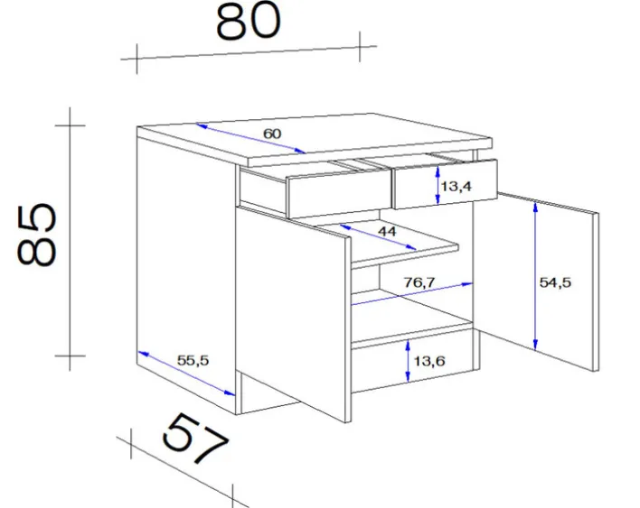 Küchen Unterschrank AVILA V Eiche /weiß matt
