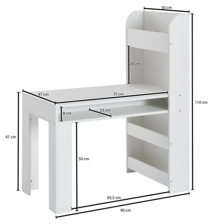 Kinder Schreibtisch mit Regal 50 x 110 cm weiß