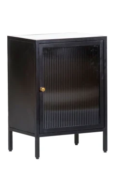 Kommode 48 x 69 cm Platte Marmor weiß/Türfront Strukturglas