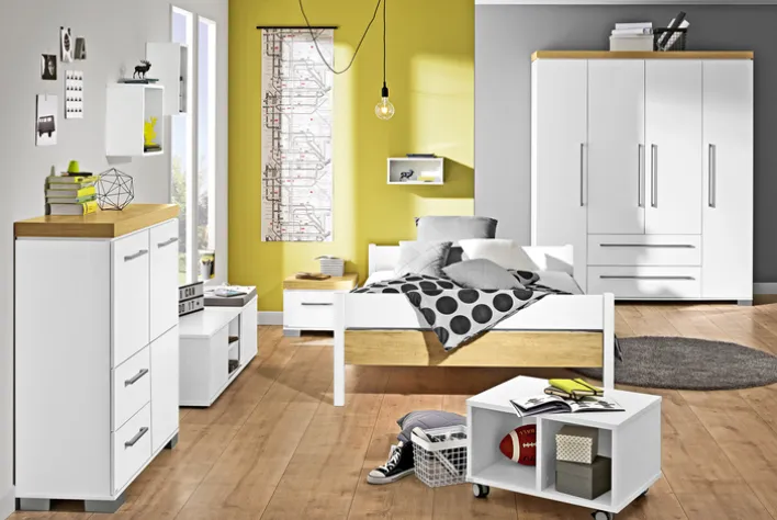PAIDI Kinder-Drehtürenschrank KIRA 206 x 176 x 56 cm Kreideweiß/Abs.Nebraska