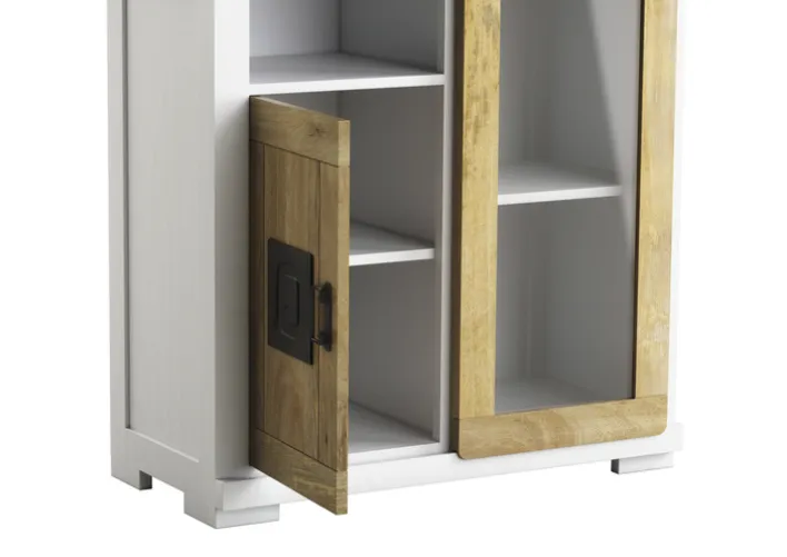PHILL HILL Vitrine LEWIS 100 x 190 x 45 cm Mango massiv/weiß/schwarz