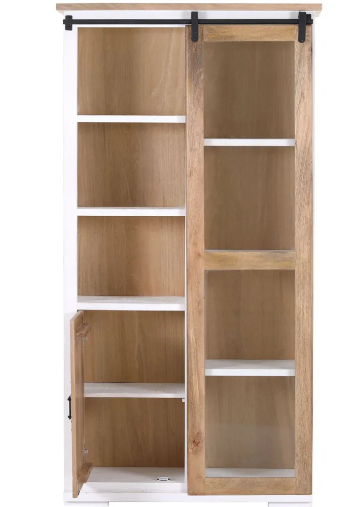 PHILL HILL Vitrine LEWIS 100 x 190 x 45 cm Mango massiv/weiß/schwarz