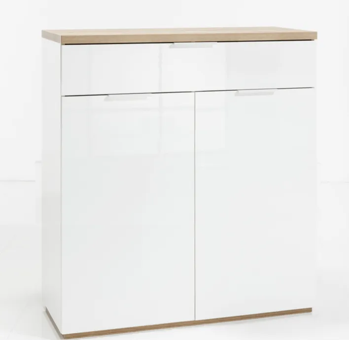 Schuhschrank MUNDI 83 x 102 cm Weiß Hochglanz/Eiche-Riviera-Dekor