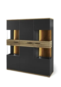 Set one by Musterring Vitrine QUINCY 135x155 cm Anthrazit/Coast Evoke Eiche