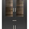 set one by Musterring Vitrine YORK 18 105x207 cm anthrazit /Eiche Artisan