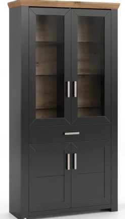 set one by Musterring Vitrine YORK 18 105x207 cm anthrazit /Eiche Artisan