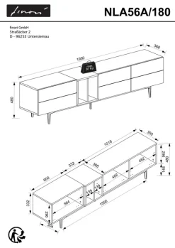 TV-Lowboard NOLA 195 x 48 cm Artisan Oak/ schwarz