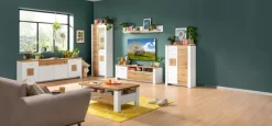 TV-Lowboard RAMIRA 220x74 cm Weiß supermatt / Eiche-Dekor