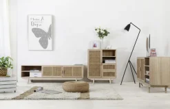 TV-Lowboard 150 x 45 cm Braun/ Rattan