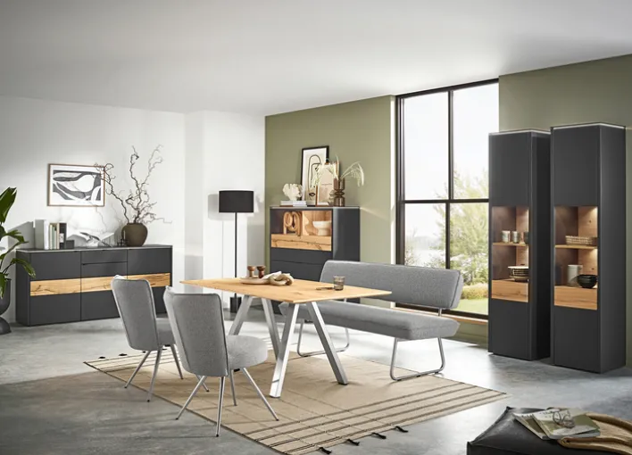 VENJAKOB Esstisch Eiche 160 x 90 x 75 cm geölt Braun/Silberfarbig