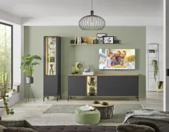 Vitrine COMO 42x180 cm Anthrazit matt Lack/Asteiche-Dekor