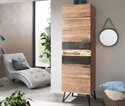 Vitrine I HAWK 58 x 183 cm Akazienholz braun/schwarz