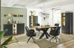 Vitrinenschrank COMO 81 x 180 cm Anthrazit matt Lack/Asteiche-Dekor