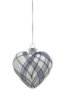 Weihnachtskugel BLACK FOREST Glas herzförmig 8,9 cm Grau/Schwarz/Weiß